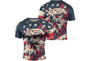 RASHNINJA Patriot Men's BJJ Short Sleeve Rash Guard – Compression Shirt for Brazilian Jiu Jitsu Grappling No-Gi Training