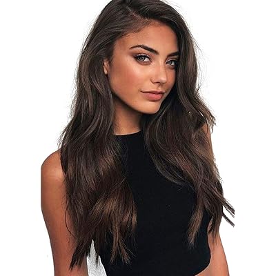 Long Brown Wig For Women Fashion Natural Wavy Curly Dark Brown Wig With Bangs Synthetic Hair Heat Resistant as Daily use By LEKESI 24 Inches(Brown)