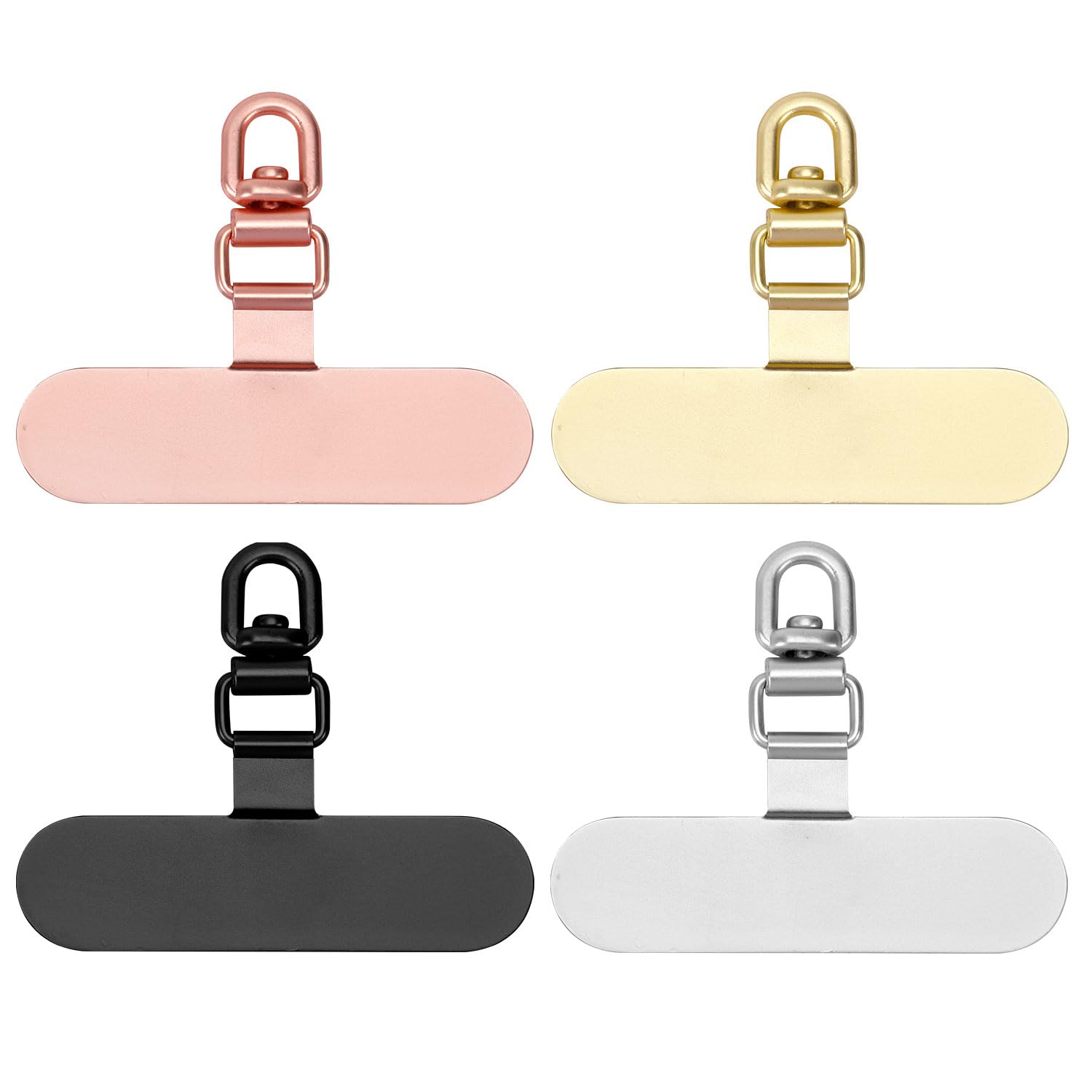 PEUTIER 4pcs Metal Tether Tab, Oval Cell Phone Strap Tab Rotatable 360° Universal Leash Patch With Lanyard (Rose Gold, Gold, Black, Silver)