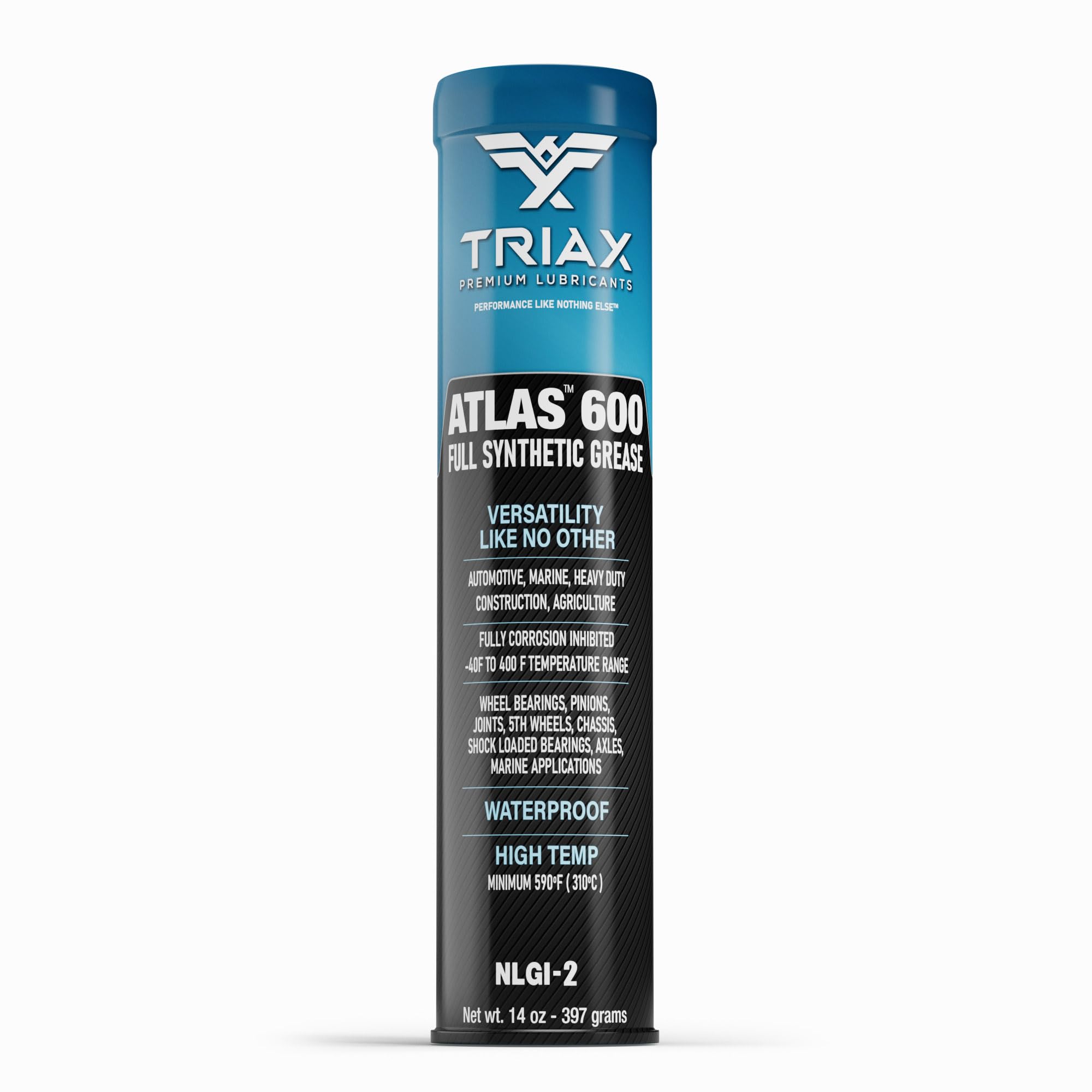 TRIAX Atlas 600 – Full Synthetic Calcium Sulfonate Grease NLGI-2 GC-LB – Waterproof – High Temp 232°C – Extreme Duty EP Grease for Wheel Bearings Trailer Hubs Marine & Industrial Use – 400 g Cartridge