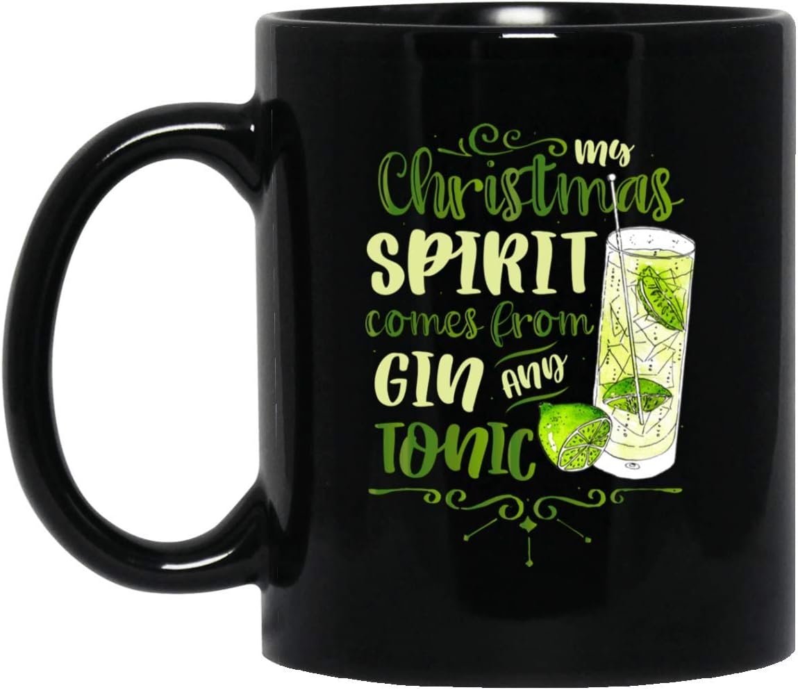 Download Amazon Com Teewind My Christmas Spirit Comes From Gin And Tonic Ceramic Coffee Mug Beer Stein Water Bottle One Size 11 Oz Black Mug Black Home Kitchen
