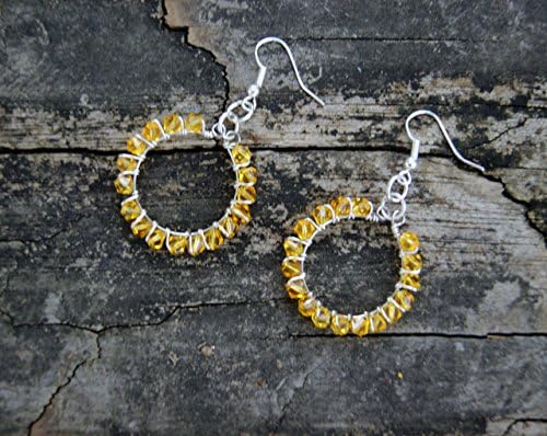 Yellow Crystal Wire Wrapped Hoop Earrings