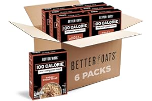 Better Oats 100 Calorie Maple & Brown Sugar Oatmeal Packets, Whole Grain with Flax Seeds and Rolled Grains, Cooks in 90 Seconds, Box of 10 Pouches (Pack of 6)