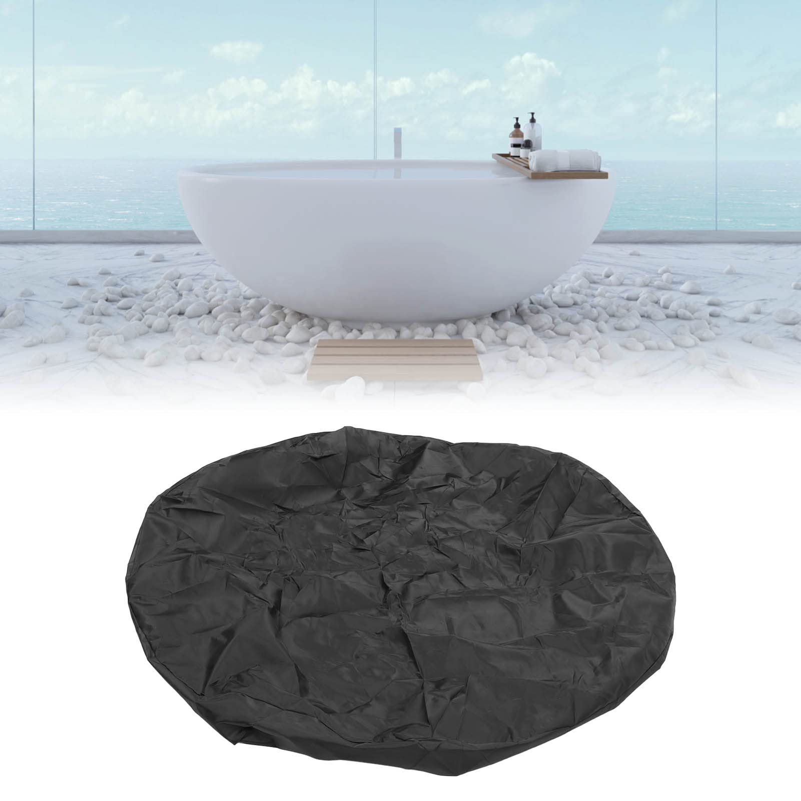 4ft Pool Cover, Round Hot Tub Cover Oxford Fabric Folding Heat Insulation Waterproof Dustproof Pool Cover Black