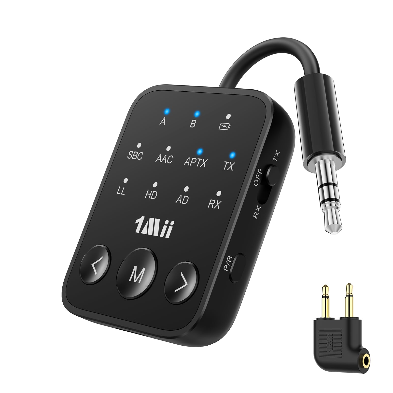 Photo 1 of 1Mii Bluetooth 5.3 Transmitter Receiver 2-in-1, aptX Adaptive & Low Latency Wireless Audio Adapter for Airplane, Dual Link 2 Devices, 25H Playtime, 3.5mm AUX for TV/Car/Home Stereo/Gym