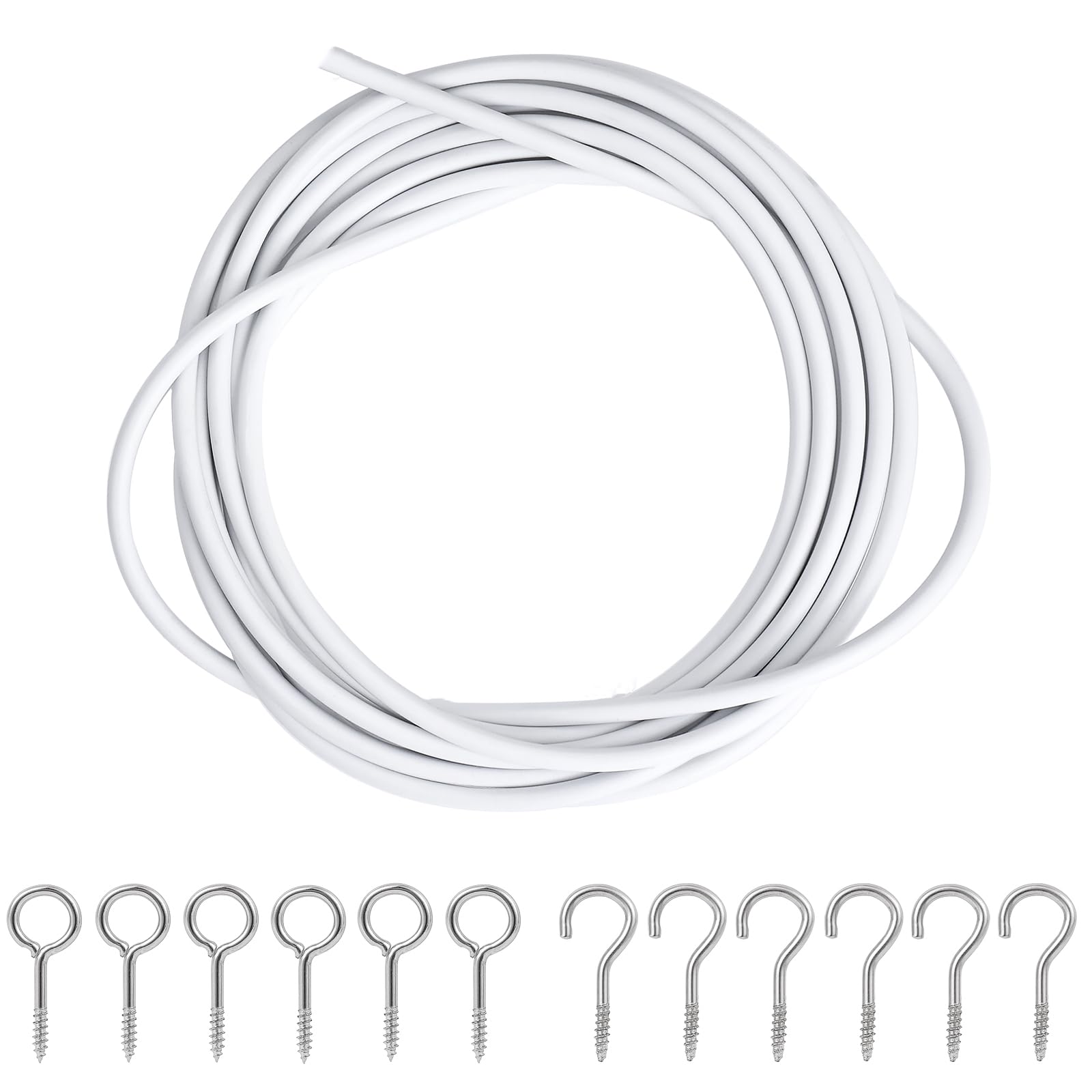 ASIWUJING Curtain Wire 10 Metres Net Curtain Wire Cord Cable with 30pcs Eye Bolts,30pcs Screw-in Hooks for Net Curtain Rod