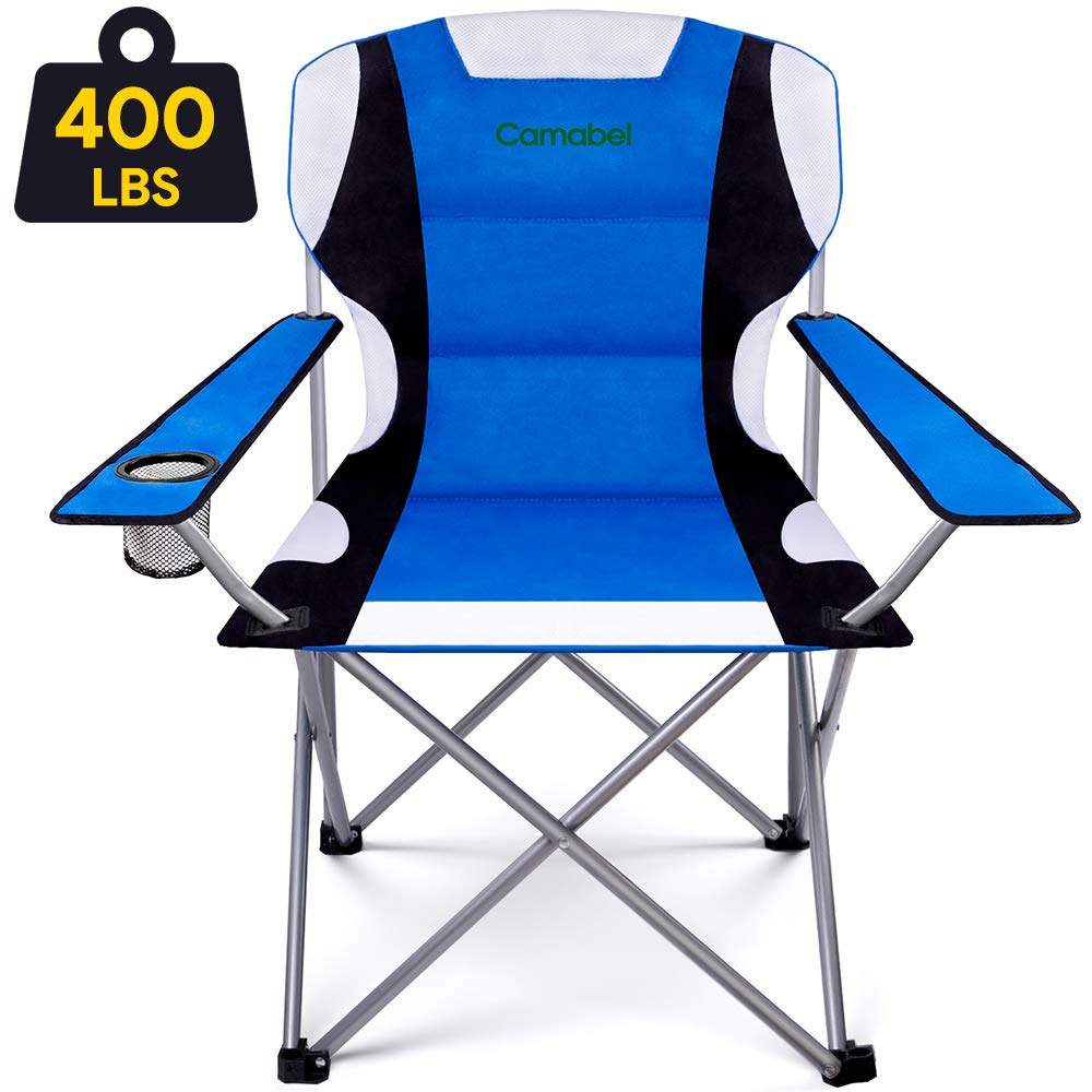 Camabel Camping Chairs 400lbs Outdoor Folding Lawn Chair Padded Foldable Sports Chair Lightweight Fold up Camp Chairs Bag for Heavy Duty Beach Hiking Fishing BBQ Spectator with Cup Holder Blue