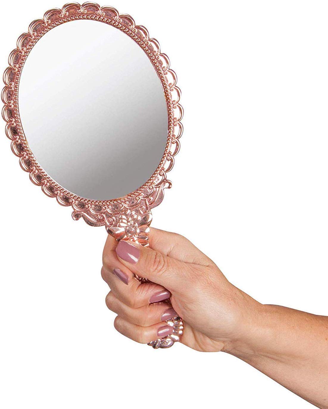 XPXKJ Hand Mirror Vintage Handheld Mirror with Handle Vanity Makeup Mirror Travel Mirrors (Oval, Rose Gold): Beauty