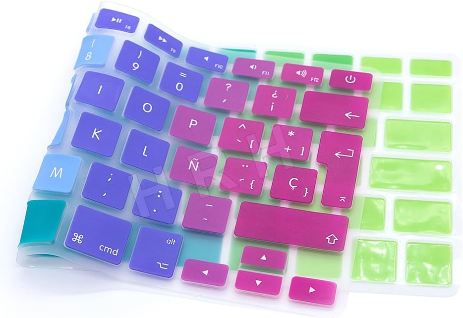 MMDW EU/UK Spanish Keyboard Cover for Macbook Pro 13 Inch,15 Inch (with or without Retina Display,2015 or Older Version) for Macbook Old Air 13 Inch European/ISO Keyboard Layout Silicone Skin-Rainbow - Image 4