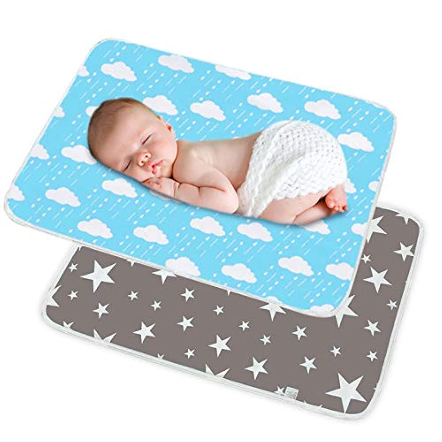 SACONELL 2 Pack Baby Waterproof Changing Mat,19.6'' X 27.5'' Portable Nappy Change Mat Unisex Infant Diapering Sheet Protector Cotton Absorbent Sheet Bed Pads (Grey/Blue)