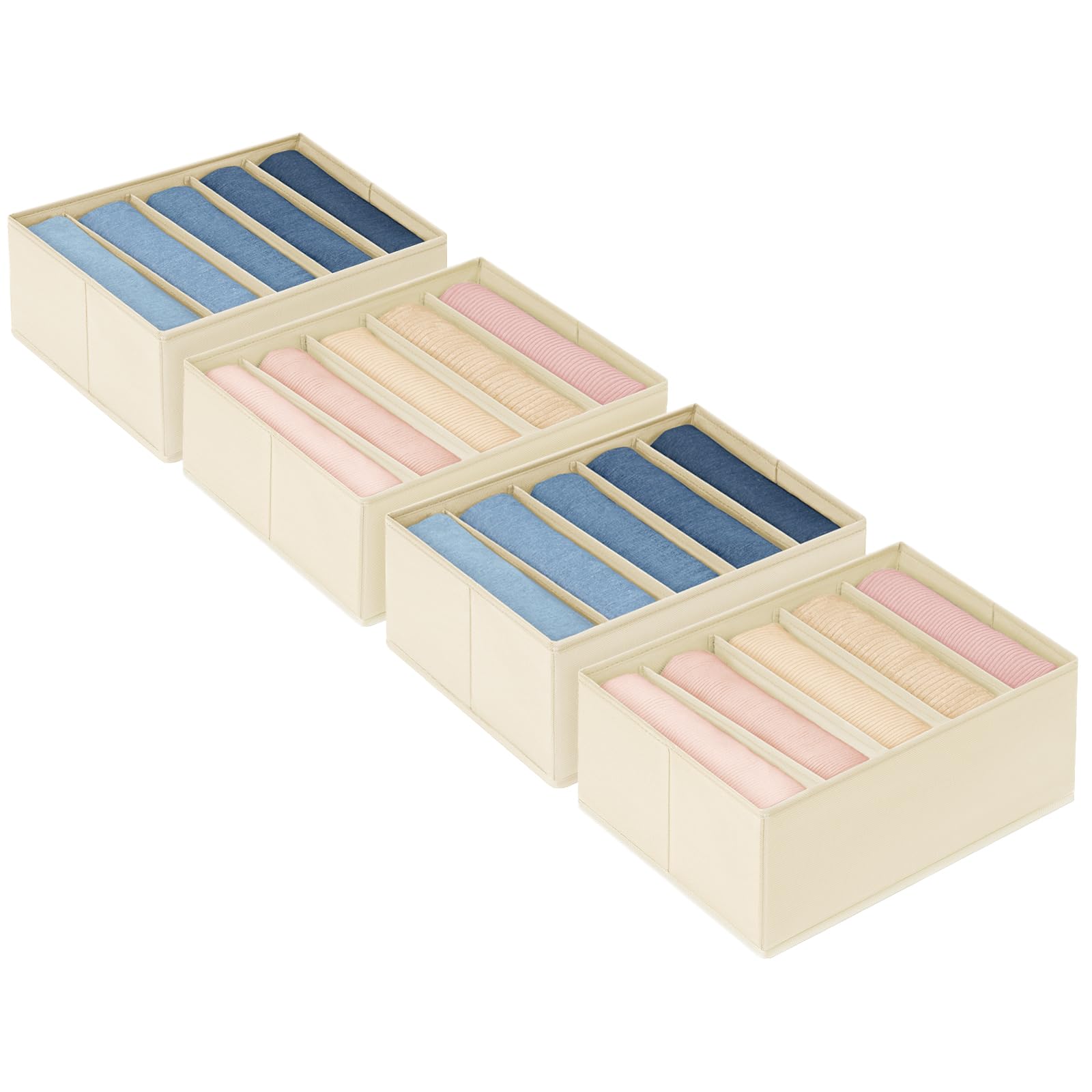 Photo 1 of DIMJ Wardrobe Clothes Organizer, Foldable Drawer Organizers for Clothing, Fabric Clothes Organizer, Closet Organizers and Storage boxes for Jeans, TShirt, Sweaters, Pants, Underwear, Legging, Beige