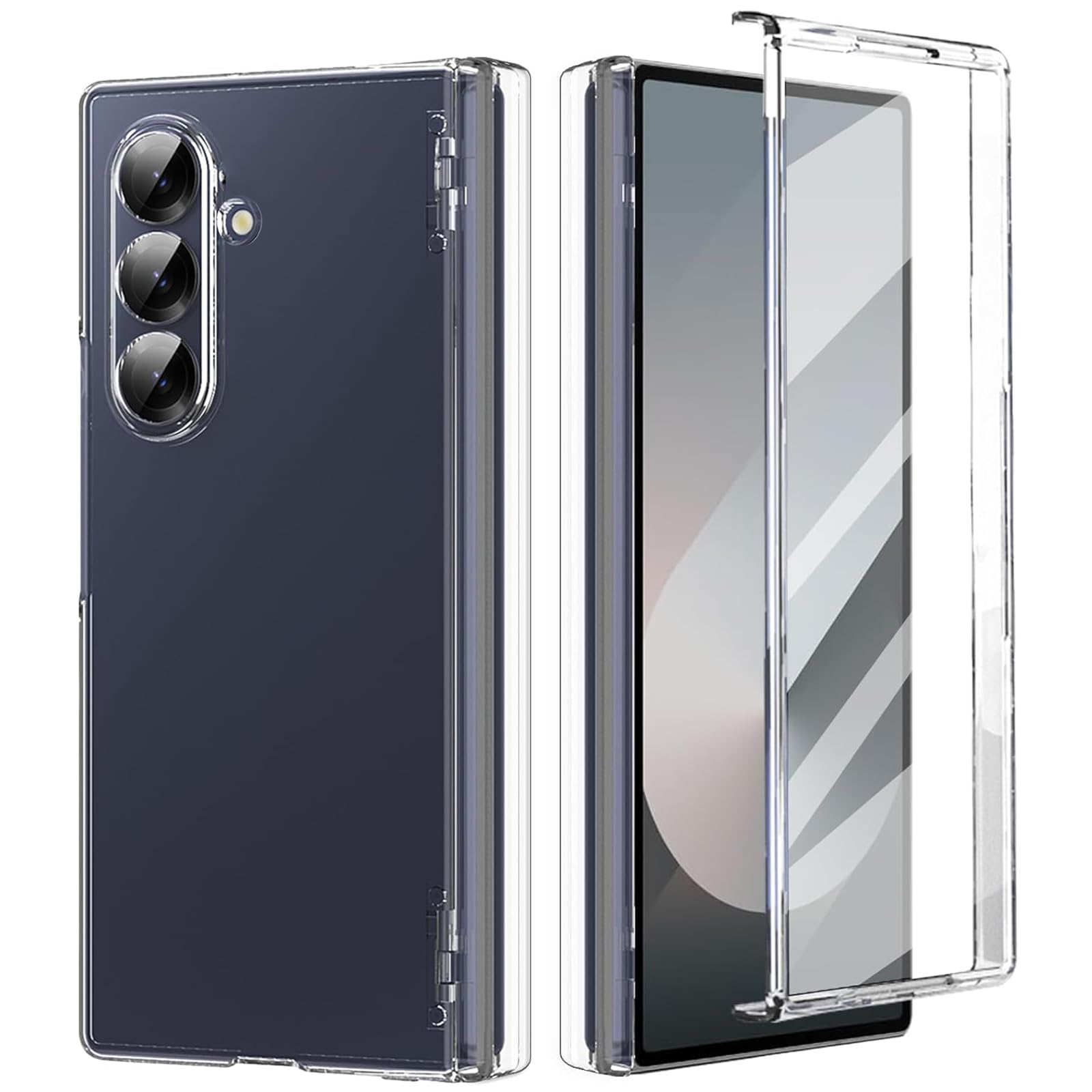 Photo 1 of KUGEW for Galaxy Z Fold 7 Case Clear with Screen Protector & Hinge Protection, Slim Fit Lightweight Crystal Bumper Hard PC Transparent Skin Cover Non-Slip Wireless Charging Compatible (Clear)