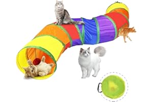 FORBENA Cat Tunnel for Indoor Cats with Play Ball and Peek Holes, Interactive S-Way Foldable Pet Cat Tunnel Crinkle Toy, Large Long Dog Cat Tunnel Tube for Kitten Kitty Puppy Bunny Rabbit (Rainbow)