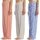 OAKVON 3-Pack Women’s Pajama Pants - Elastic Waist Drawstring Wide Leg Sleepwear Bottoms