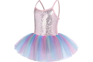 Flypigs Girls Sequin Ballet Tutu Dress Sparkly Straps Leotards Ballerina Outfit Dance Costumes for Kids