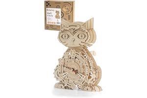 Jigtoy 3D Puzzles for Adults Model kit Cat Clock Kids Wooden Desk Clock Decor for Birthday Gift/Christmas Day