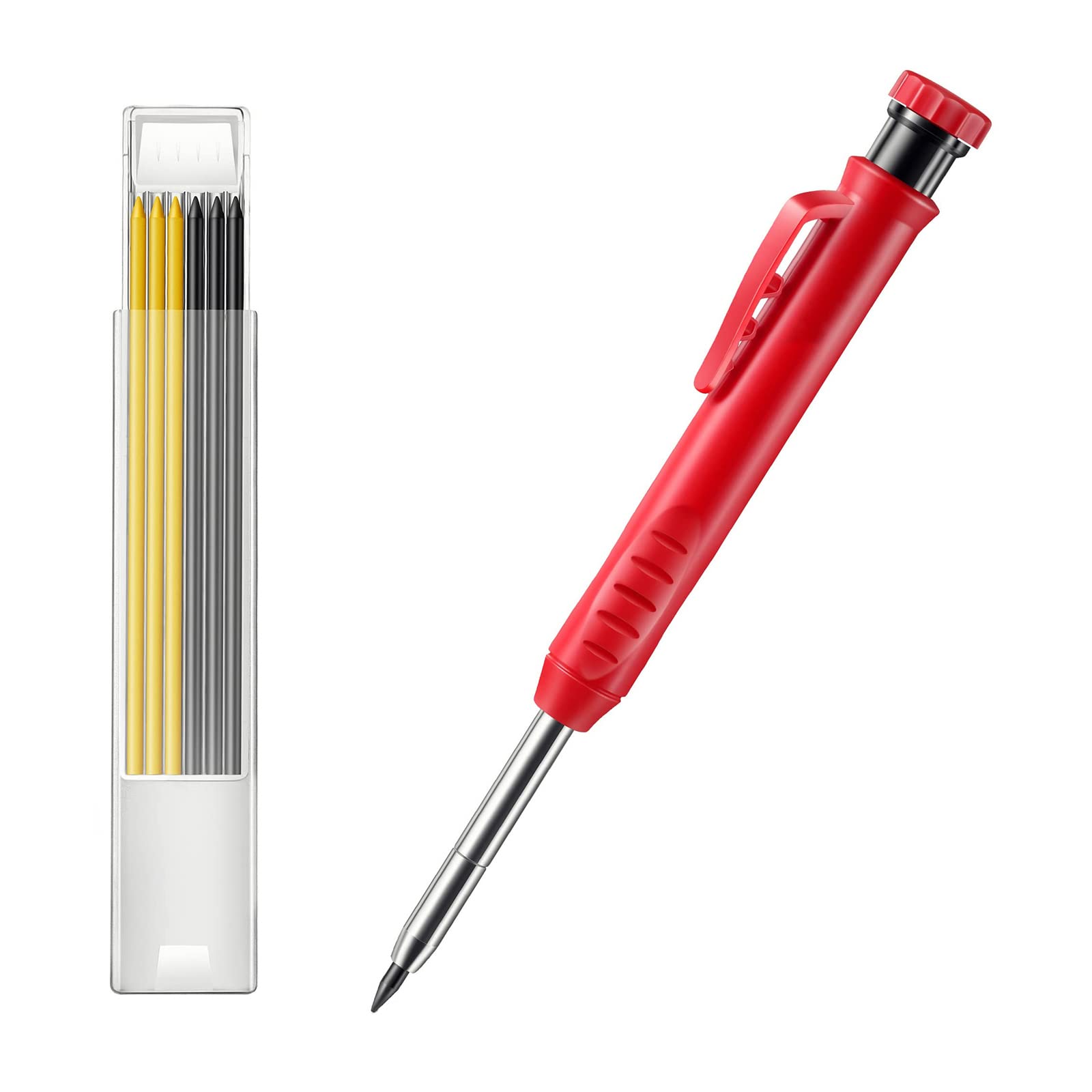 WVRLY Carpenters Pencils with 6 Pieces Refills Solid Carpenter Pencil Deep Hole Marking Pencil Marking Tool Mechanical Carpenter Pencils for Carpenter Woodworking Architect