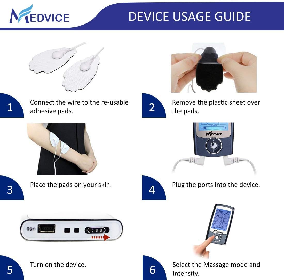 MEDVICE Rechargeable Tens Unit Muscle Stimulator, 2nd Gen 16 Modes & 8 Upgraded Pads for Natural Pain Relief & Management, FDA Cleared Electric Pulse Impulse Mini Massager Machine: Health & Personal Care