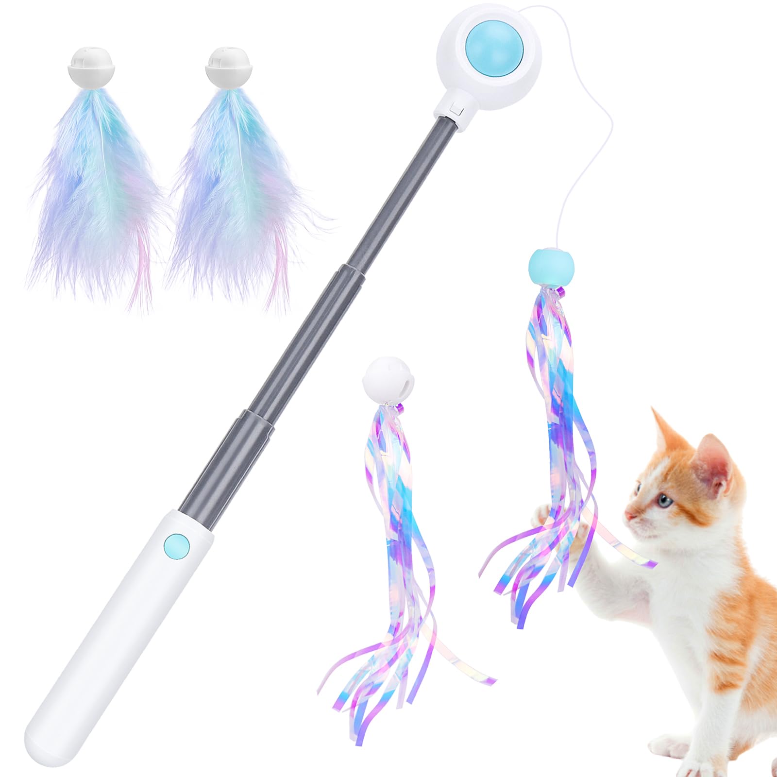 Hysagtek Cat Feather Kits Cat Feather Wand Interactive Kits with 2 Feather Refills and 2 Tassels 5 Pack Feather Teaser Set for Indoor Kitten