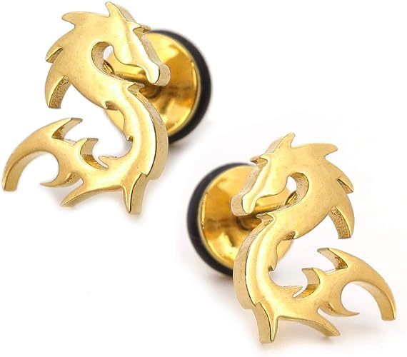 Amazon ペアステンレススチールゴールドカラードラゴンスクリュースタッドイヤリング ピアス 通販