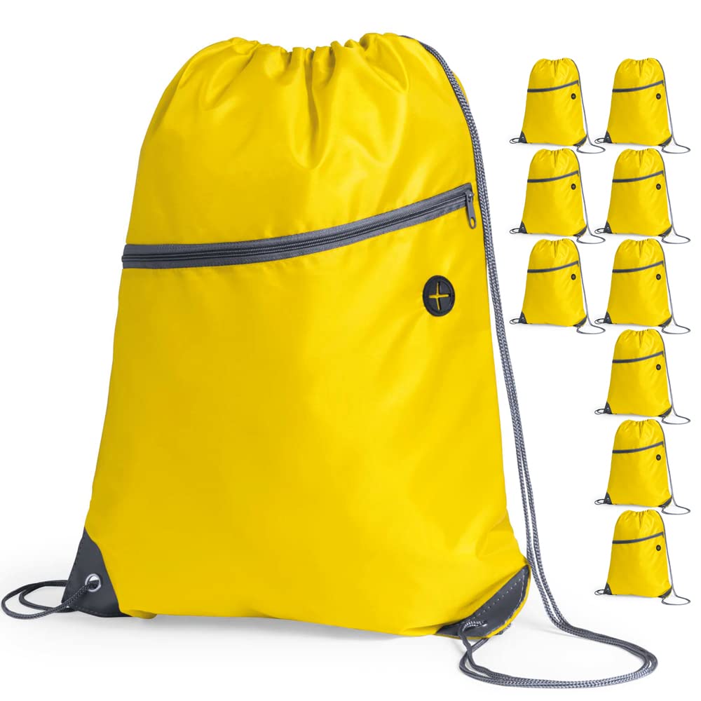 eBuyGB Unisex's Travel Sack Cinch Drawstring Zipper Bag, Yellow, 10