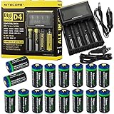 16 Pack EdisonBright EBR65 type 16340 rechargeable CR123A RCR123A 3.7v protected li-ion batteries with Nitecore D4 smart digital battery charger digicharger for home & car bundle