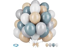 SOWIDE Dusty Blue Neutral Balloons, 12 Inchs Baby Blue White Apricot Grey Neutral Balloons for Birthday, Bridal Shower Baby Shower Wedding Party Decoration