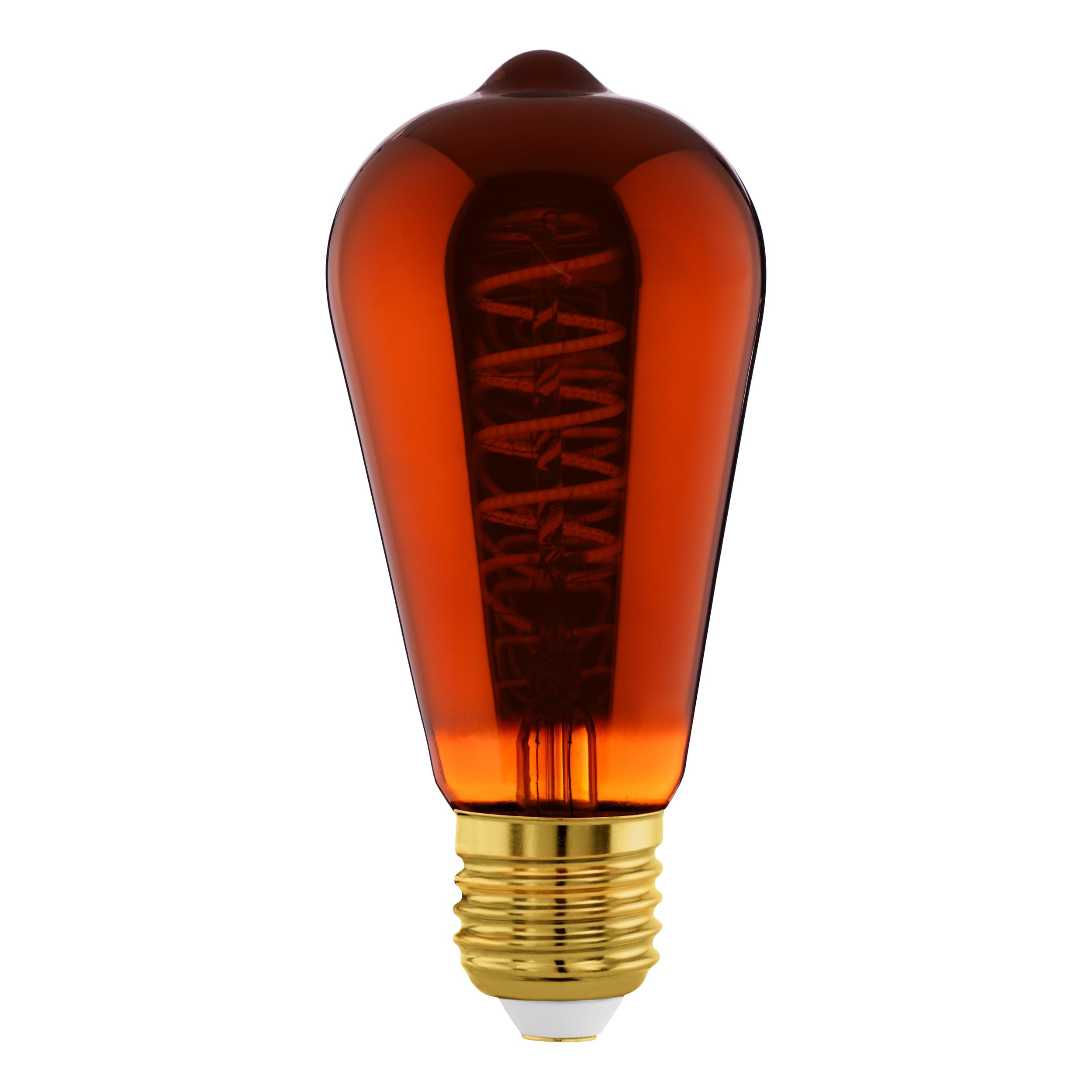 Eglo Dimmable E27 LED, vintage spiral filament light bulb, piston-shaped Edison lamp for retro lighting, 4 watt, 30 lumen, warm white glow, copper, 2000k, ST64, Ø 2.5"