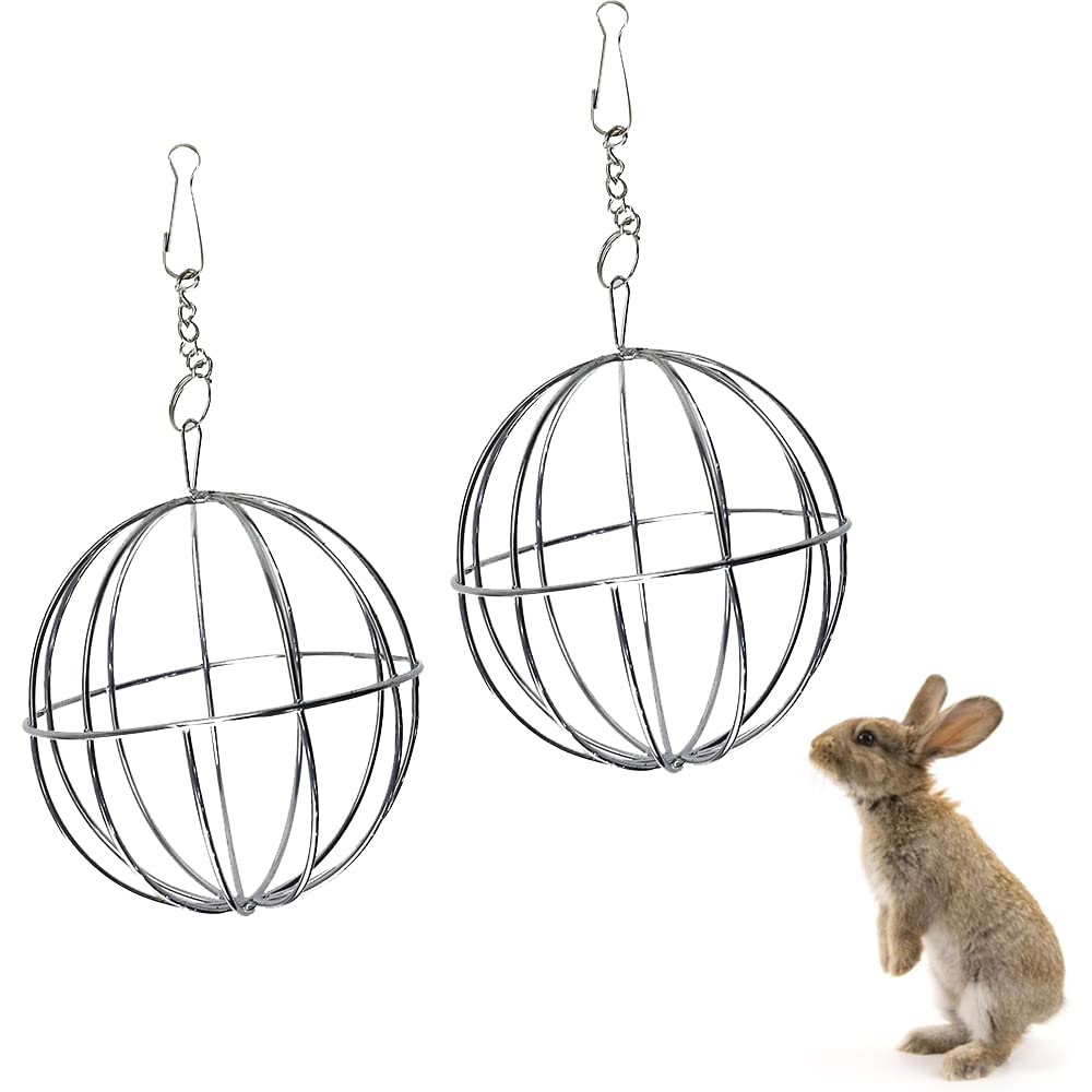 JVHLOV 2 Pieces Hay Feeder Ball, Hay Rack Ball, Anti-bite Stainless Steel Frame with Hanging, for Feeding Rabbits, Guinea Pigs, Chinchillas, Hamsters