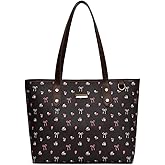 hibear Cherry Print Tote Bag for Women Bow Shoulder Handbag Trendy Faux Leather Top-Handle Bag with Cherry Accessories