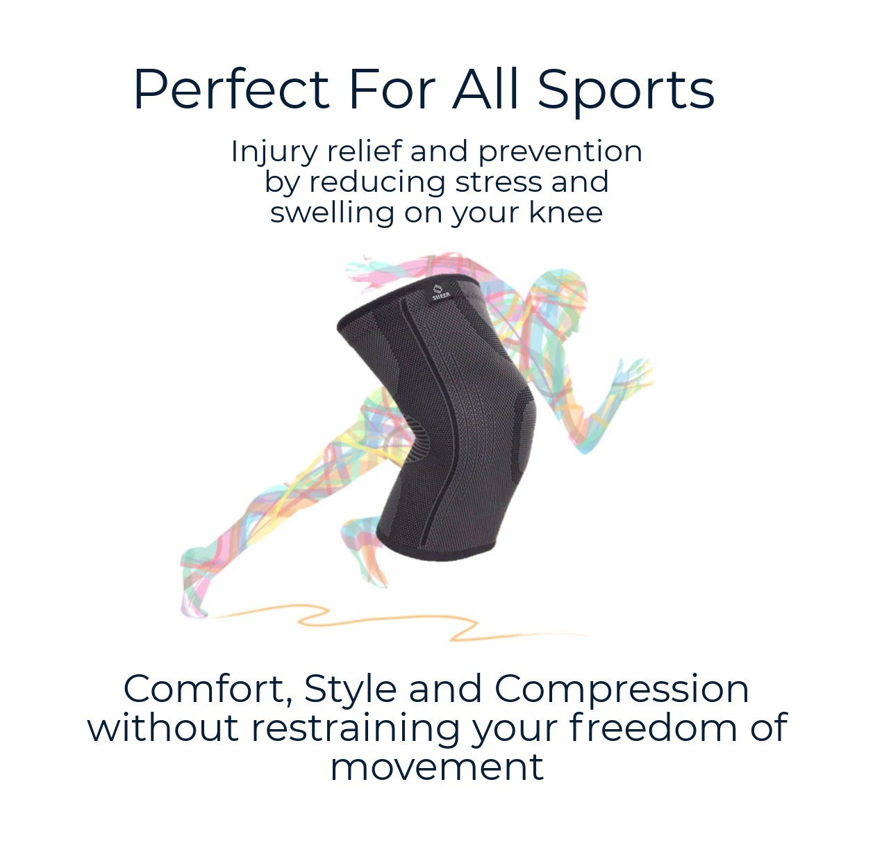 Sheer - Compression knee brace. Perfect knee sleeve for joint pain relief and sports: Basketball, Soccer, Running, Gym. Perfect for stability, injury prevention and recovery. 1 and 2 Piece.
