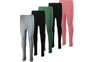 MISS POPULAR 5-Pack Girls Leggings Sizes 4-16 Soft Comfortable Cotton Spandex with Elastic Waistband Many Colors