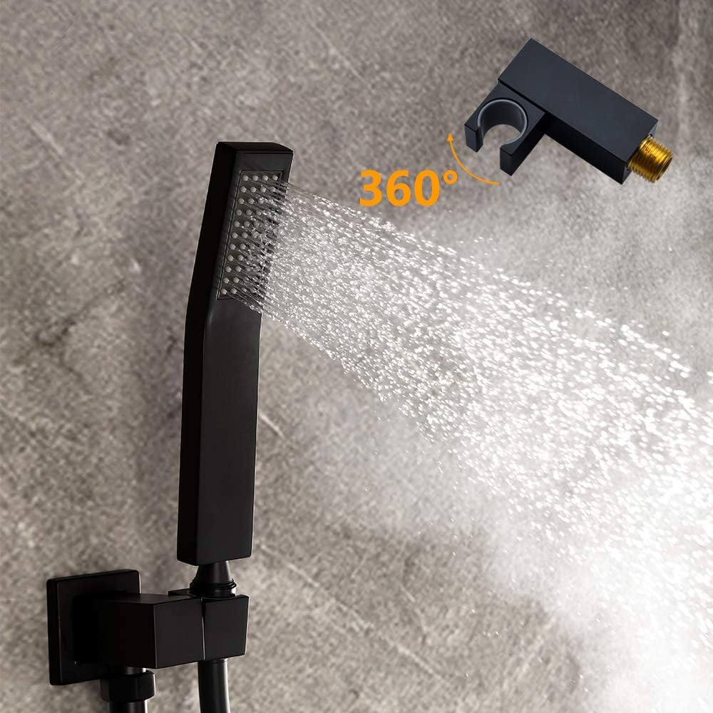Rugus Shower System，Luxury Rain Mixer Shower Tub Spout Combo Set Wall Mounted Rainfall Shower Head System，10 Inch Square Rain Shower Head, Black Shower faucet rough-in valve body and trim - - 
