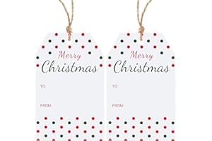 KINGLAKE GARDEN Christmas Gift Tags with String 50 Pcs Merry Christmas Design Tags Xmas Holiday to from Name Tag Paper Gift Hang Label Tag for Christmas Decorations DIY Crafts Xmas Present