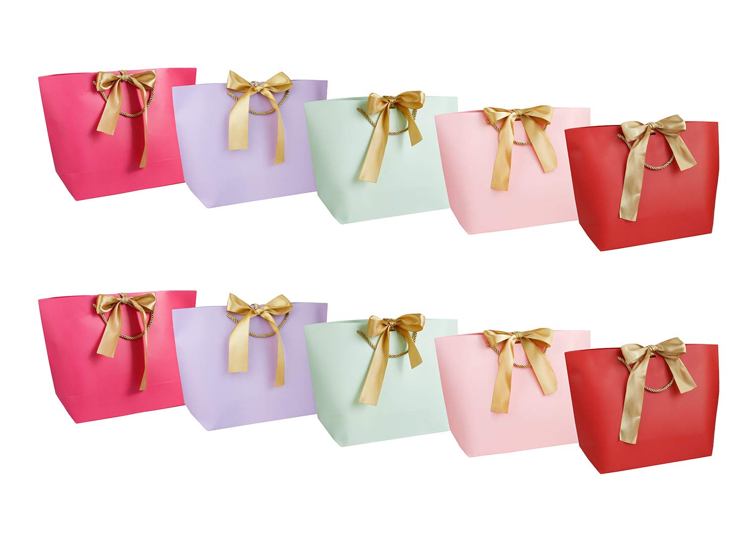 Emartbuy Set of 8 Luxury Gift Bag with Ribbons Strong Laminated Paper Mixed Colours 28 x 20 x 9 cm