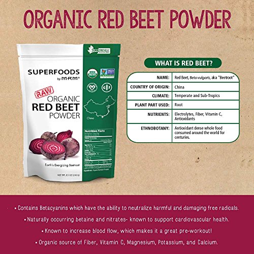 MRM RAW USDA Organic Red Beet Powder Superfood, Certified Vegan and