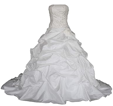 Romantic-Fashion Brautkleid Hochzeitskleid Weiß Modell W055 A-Linie TAFT Perlen Pailletten Blüten DE