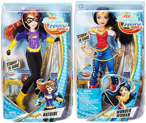 AYB Products Hero DC Students Girls 2-Pack Super 12" Figures Wonder Woman with Magic Lasso + Batgirl with Student ID card Doll Action Power Bundle intergalactic Fun Set