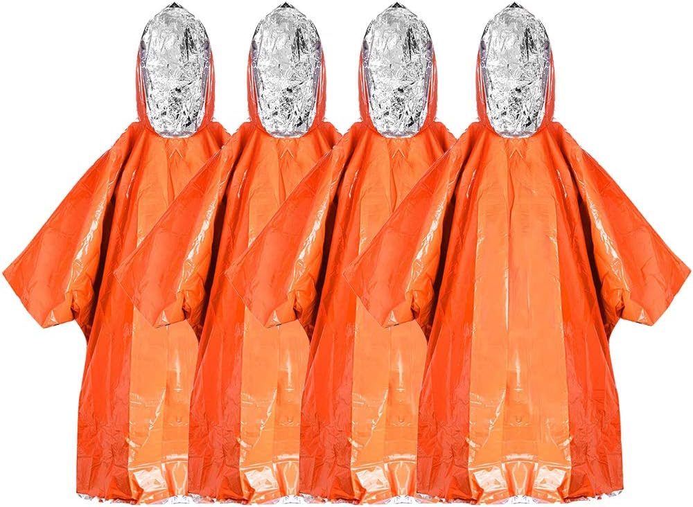 LadyRosian Emergency Blankets Poncho 4 Pack - Raincoat for Camping Any Outdoor Activity - Keeps Dry and Warm Blanket Poncho - Aluminum Membrane Raincoat Disposable: Kitchen & Dining