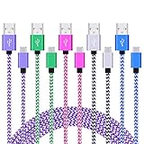 Android Charger Cable, FiveBox 5-Pack 6ft Micro USB Cable Nylon Braided Data Sync Fast Charging Cords for Samsung Galaxy S6/S7 Edge, J3 J5 J7, Note 4/5, Tab4, HTC One M8, LG G Stylo G3, Sony and More