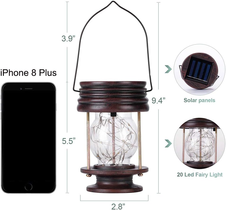 pearlstar Solar Lanterns Outdoor - Hanging Solar Landscape Lights Waterproof Table Lamps with Retro Design, LEDs Fairy Lights for Patio, Garden, Yard, and Pathway Decoration(2 Pack): Home Improvement