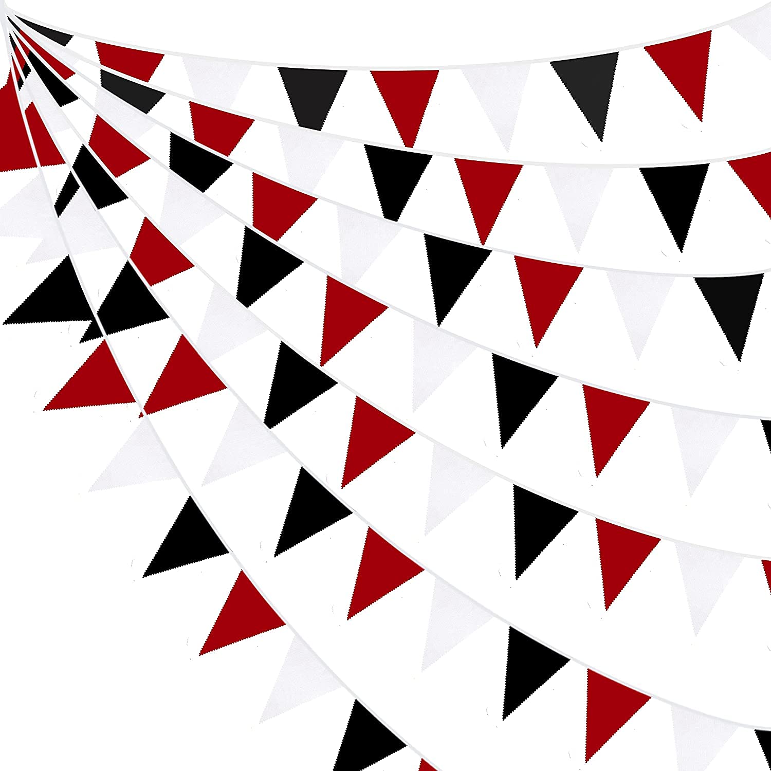 10M/32Ft Red Black White Fabric Bunting Banner Party Decorations Hanging Triangle Flag Pennant Garland for Graduation Halloween Wedding Birthday Pirate Casino Mickey Mouse Ladybug Theme Festival Decor