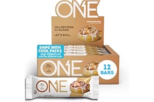 ONE Protein Bars, Cinnamon Roll, Gluten Free Protein Bars with 20g Protein and Only 1g Sugar, Guilt-Free Snacking for High Protein Diets, 2.12 oz (12 Count)