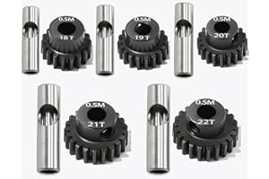 QLOI-LEUE 0.5M Pinion Gear 18T 19T 20T 21T 22T Hardened Steel 3.175mm Bore with 2.3mm Adapter, Gear for ARRMA 1/14 Typhon 1/16 Mojave 1/18 Granite, Losi 1/12, 0.5Mod Gear 13T-27T for HOBBYWING Motors