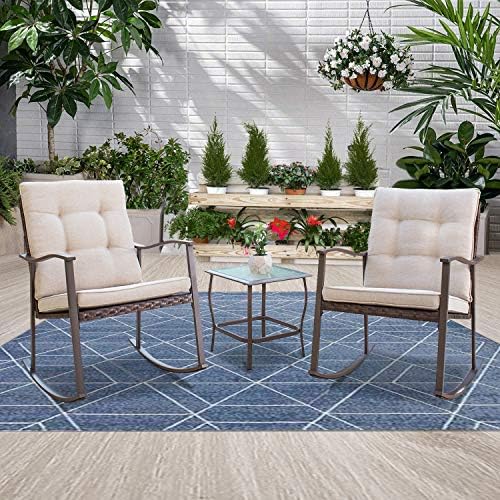 Incbruce 2 Piece 360 Degrees Swivel Metal Patio Chairs, Outdoor Dining Rocker Chairs with Armrest for Garden, Poolside, Backyard(Brown Cushions)
