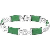Belacqua Natural Green Jade Good Fortune Link Bracelet in Sterling Silver, Lenght - 7.5 Inches, Fashion Jewelry for Women, Gift Box Included