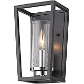 Golden Lighting Mercer 1-Light Wall Sconce in Black with Seeded Glass