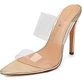 vivianly Clear Pointed Toe Heels Sandals Transparent Strap Stiletto High Heels Slip on Mules for Women