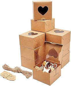 HLOMVE 12pcs Bakery Boxes with Window, White Cookie Boxes 4x4x2.5 Inches Cupcake Boxes Small Pastry Treat Boxes with Love Heart Shaped Window for Thanksgiving and Valentine's Day