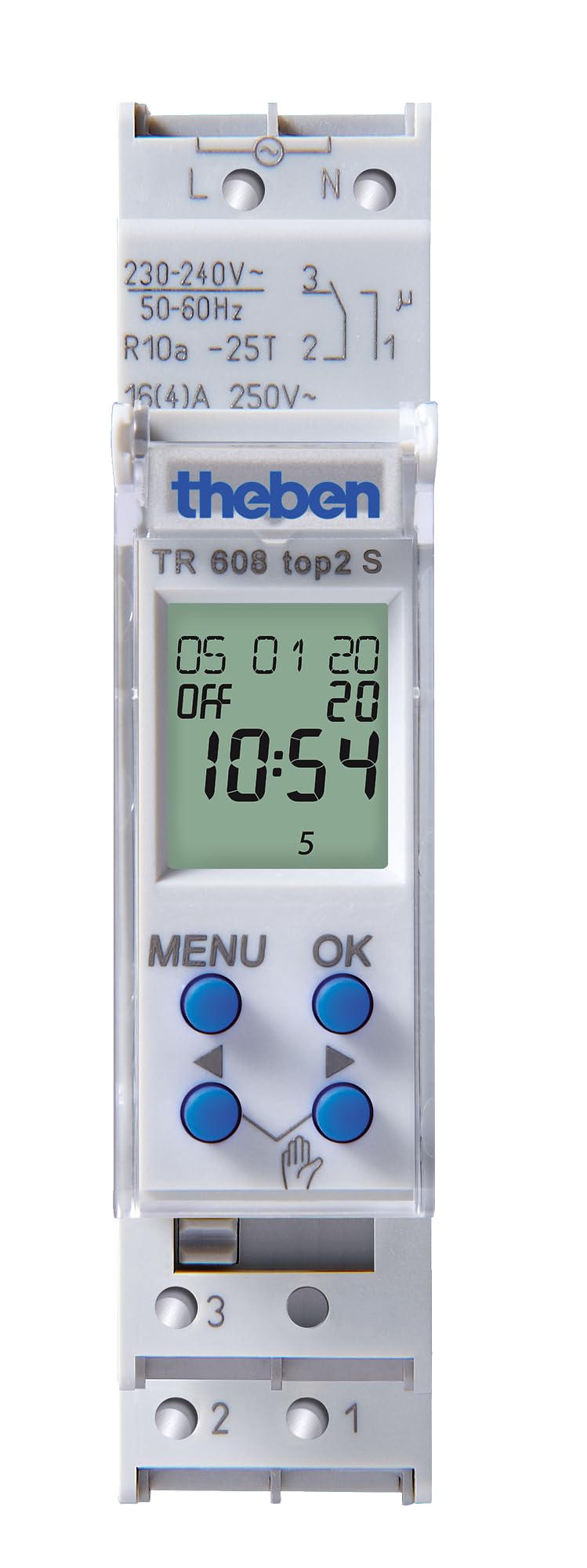 Theben 1 channel digital time switch TR 608 top2 S - weekly program, 56 memory locations, 10 year power reserve 6080101